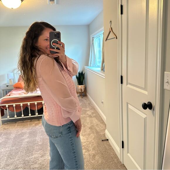 Jovani Pink Pleated Long Sleeve Top Blouse 14 - Picture 4 of 13